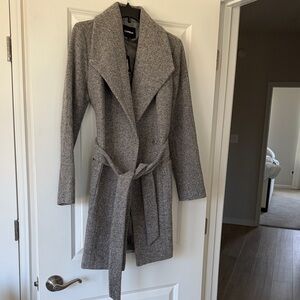 Express Gray Belted Wrap Trench Coat